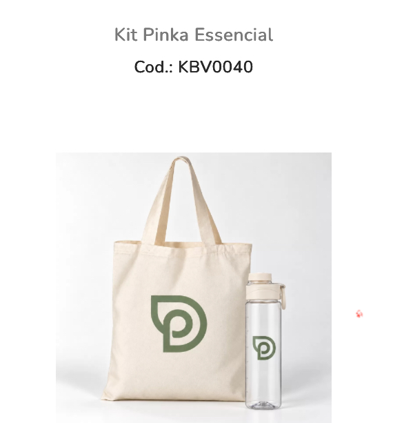 Ecobag de algodão cru e garrafa transparente no Kit Pinka Essencial